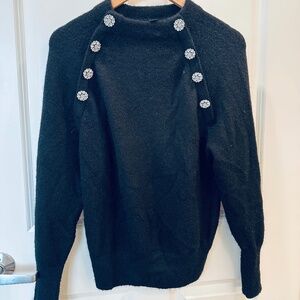 Ann Taylor Rhinestone Embellished Mock Neck Sweater Size S Black